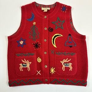 Vintage Telluride Clothing Co Red Wool Christmas‎ Holiday Vest Med Embroidered